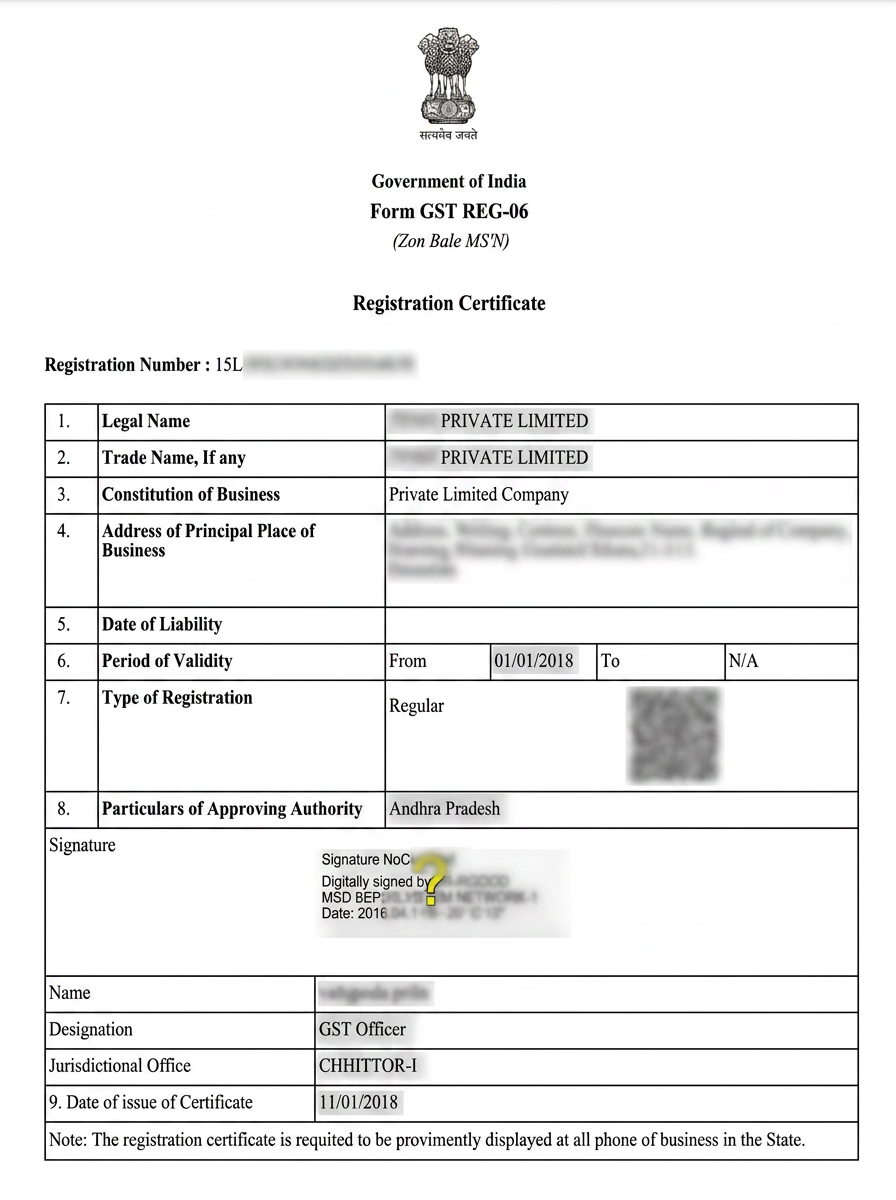 GST Registration sample certificate