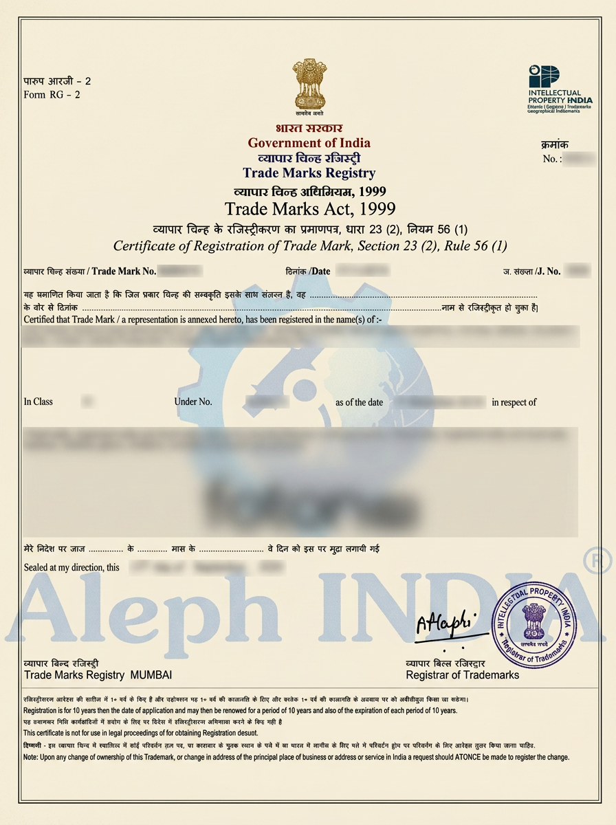 Trademark Registration sample certificate